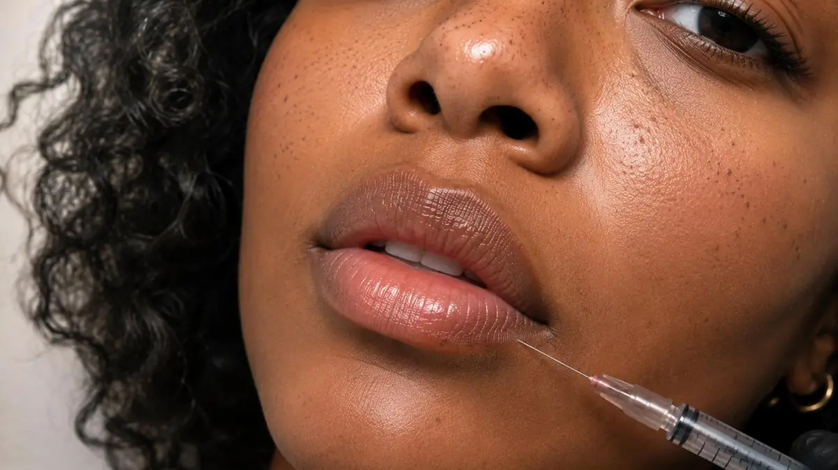 Woman receiving a dermal filler injection in her lips