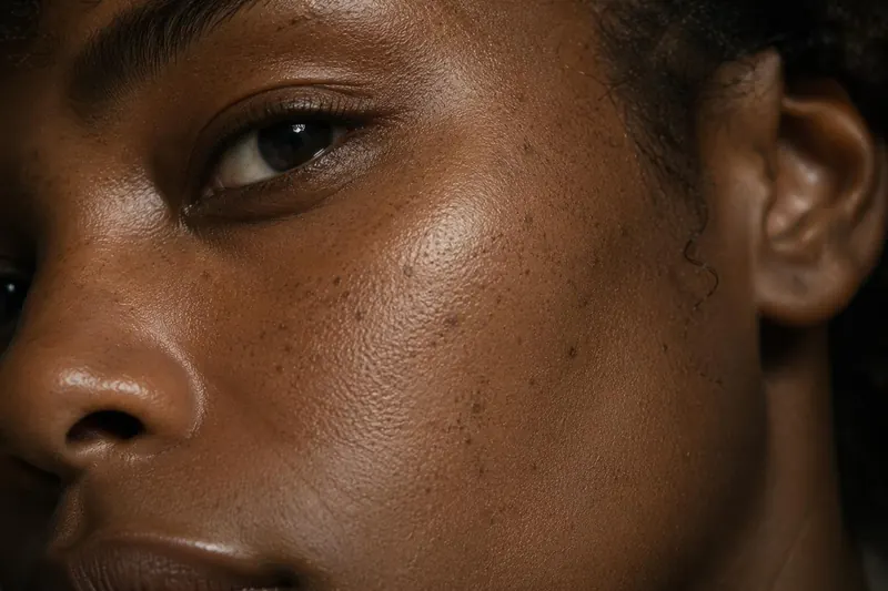 Woman in profile with glowing, even skin tone